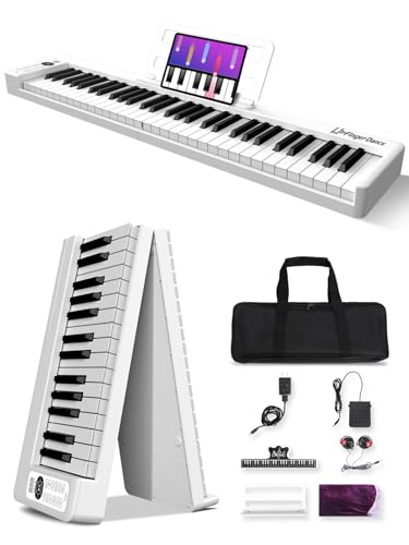 61 Key Folding Piano with Bluetooth & MIDI - White