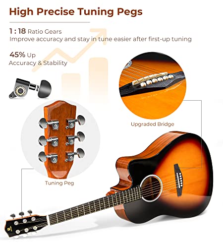 Vangoa Sunburst Acoustic Guitar Bundle for Beginner Teenagers