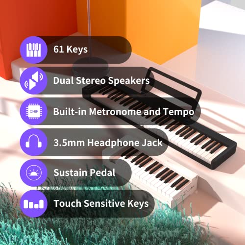 61 Key Folding Piano with Bluetooth & MIDI - White