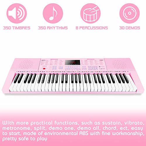Vangoa Pink Premium 61-Key Electric Keyboard Piano