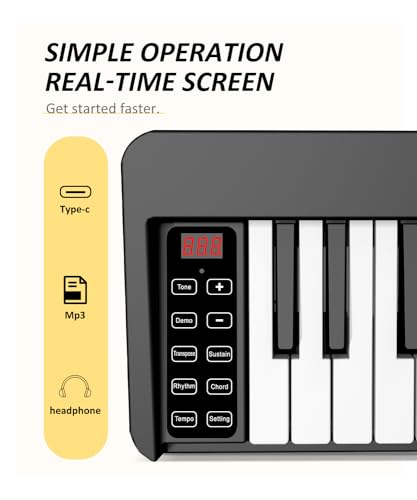 Upgrand 61-Key Foldable Bluetooth Keyboard Piano, Wood Texture