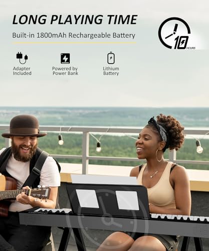 Upgrand 61-Key Foldable Bluetooth Keyboard Piano, Wood Texture