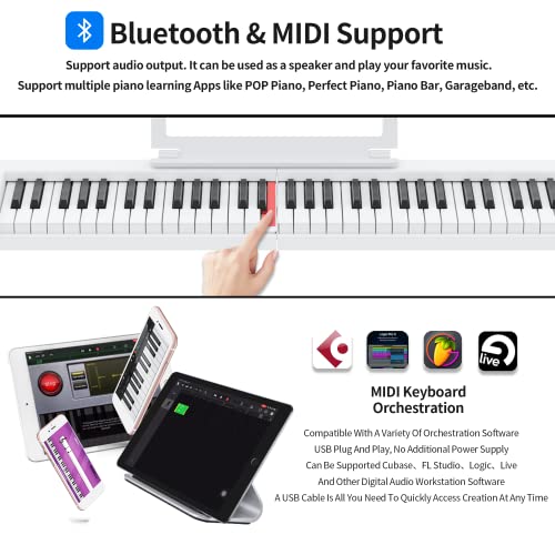 61 Key Folding Piano with Bluetooth & MIDI - White