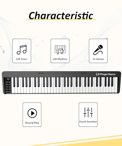 Upgrand 61-Key Foldable Bluetooth Keyboard Piano, Wood Texture