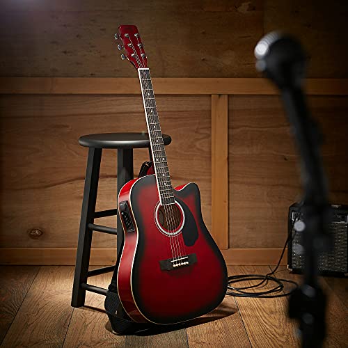 Ashthorpe Full-Size Cutaway Acoustic-Electric Guitar - Premium Red