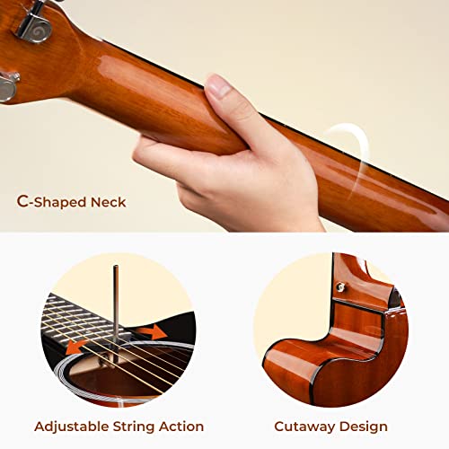 Vangoa Sunburst Acoustic Guitar Bundle for Beginner Teenagers