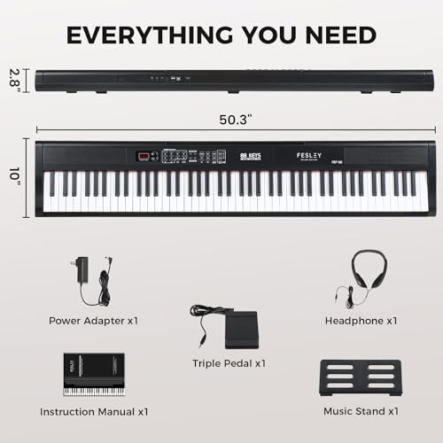Fesley 88-Key Digital Piano Keyboard with Accessories