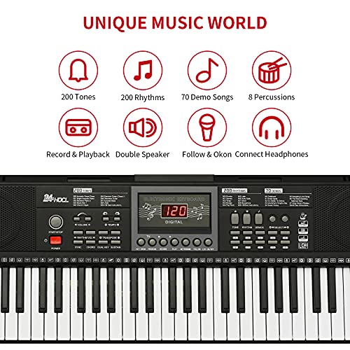 Premium 61 Key Electric Keyboard Piano Bundle (Black)