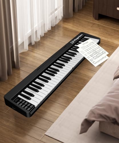 Upgrand 61-Key Foldable Bluetooth Keyboard Piano, Wood Texture