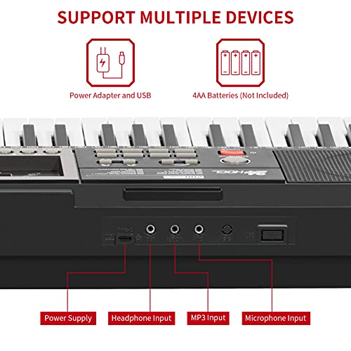 Premium 61 Key Electric Keyboard Piano Bundle (Black)