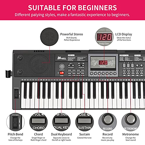 Premium 61 Key Electric Keyboard Piano Bundle (Black)
