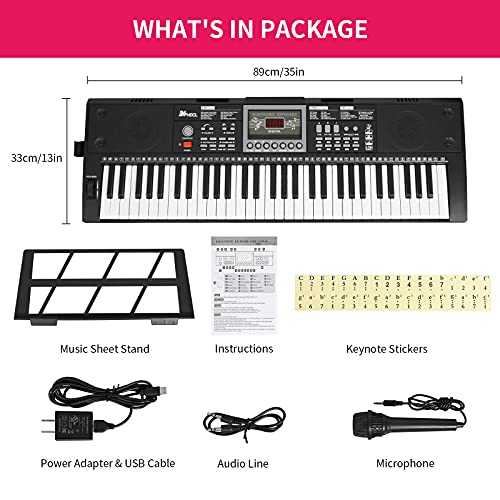 Premium 61 Key Electric Keyboard Piano Bundle (Black)