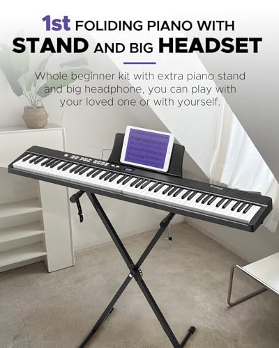 Starfavor Portable 88-Key Folding Electric Piano with Stand