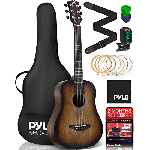 PYLE 34" Acoustic Guitar Kit - 1/2 Size, Brown Burst Matte