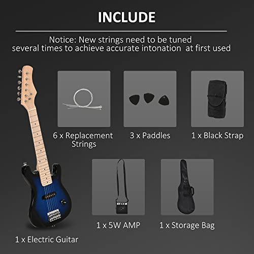 HOMCOM 30" Kids Electric Guitar Starter Kit Blue/Black