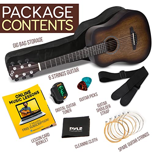 PYLE 34" Acoustic Guitar Kit - 1/2 Size, Brown Burst Matte