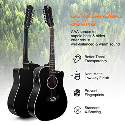 Vangoa 12 String Acoustic Electric Guitar Bundle