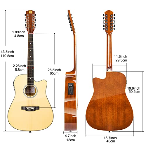 Vangoa Acoustic Electric 12 String Guitar Bundle 42