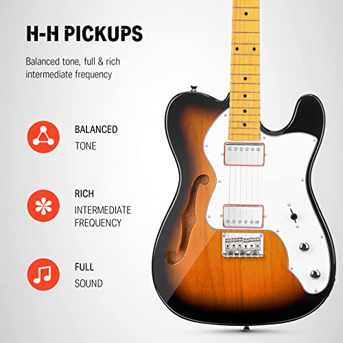 Donner Jazz Thinline Electric Guitar Set, Sunburst, Full-Size