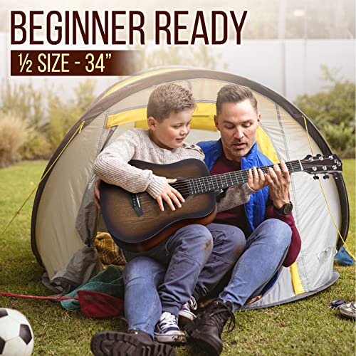 PYLE 34" Acoustic Guitar Kit - 1/2 Size, Brown Burst Matte