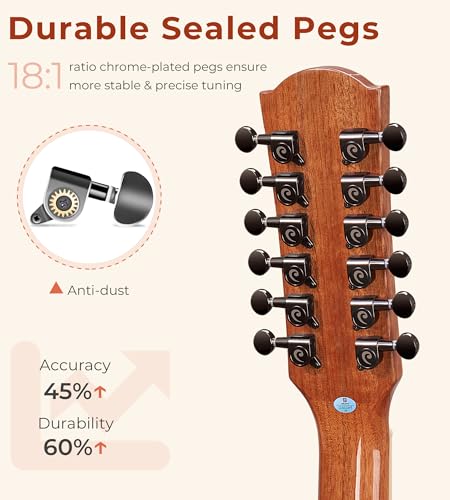 Vangoa 12 String Acoustic Electric Cutaway Guitar Bundle