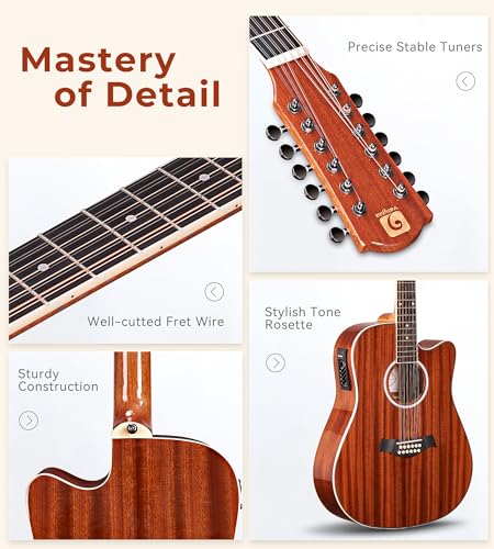 Vangoa 12 String Acoustic Electric Cutaway Guitar Bundle