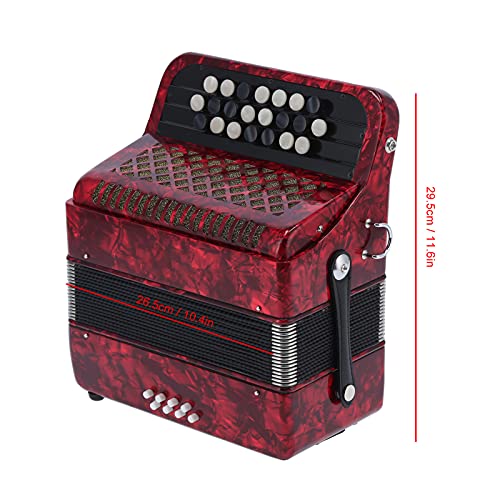 22 Key Professional Accordion with Bag, Beginner Adult (Red)