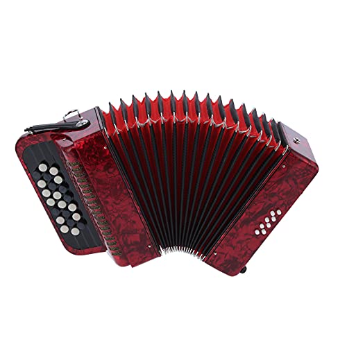 22 Key Professional Accordion with Bag, Beginner Adult (Red)