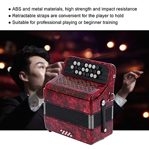 22 Key Professional Accordion with Bag, Beginner Adult (Red)