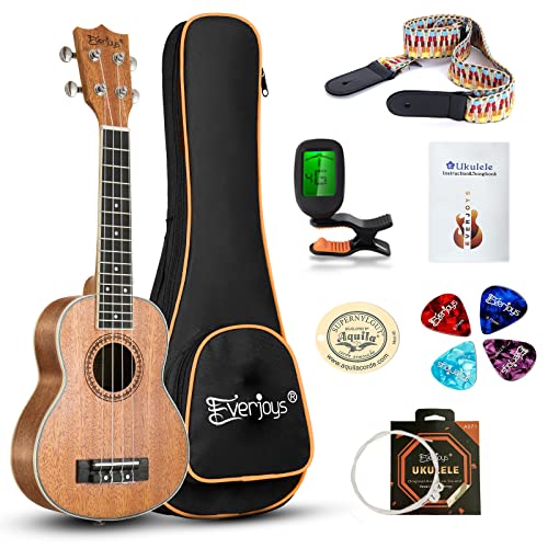 Everjoys Soprano Ukulele Mahogany 21 inch - VIP Bundle