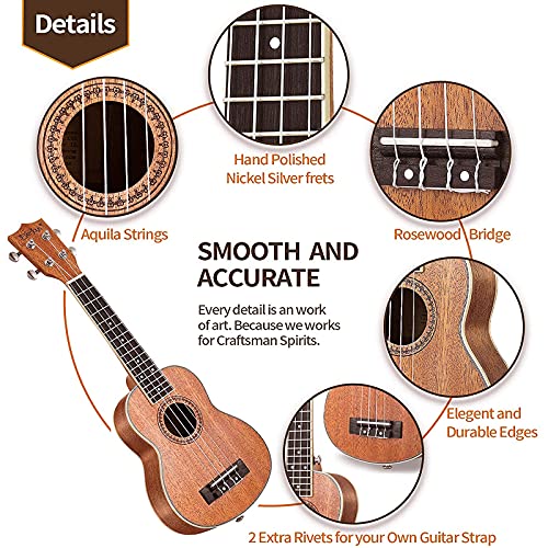 Everjoys Soprano Ukulele Mahogany 21 inch - VIP Bundle