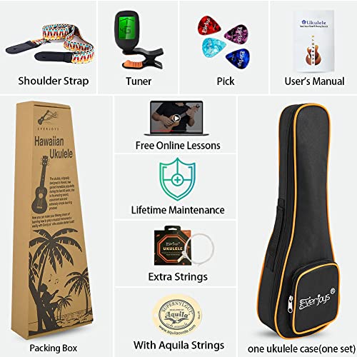 Everjoys Soprano Ukulele Mahogany 21 inch - VIP Bundle