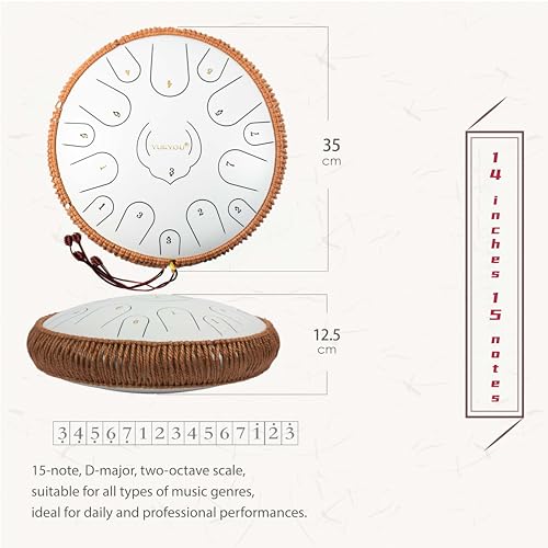 YUKYOU Steel Tongue Drum - 15 Notes, 13