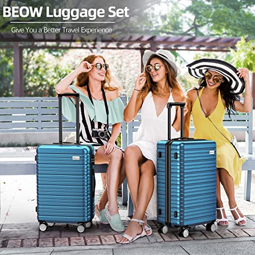 BEOW Lightweight Suitcase Set with TSA Lock - Navy Blue