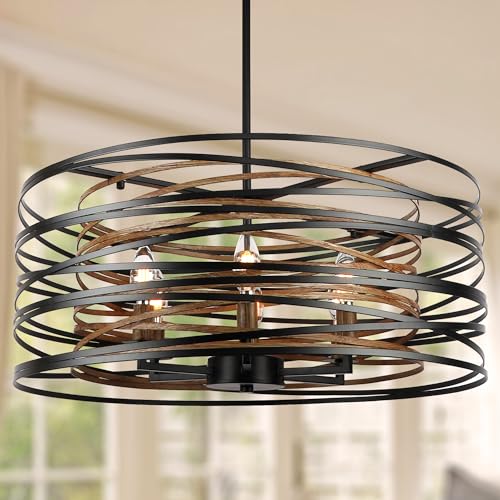 Rustic Drum Chandelier for Dining Room, Modern Farmhouse Lighting