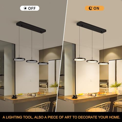 ORANOOR Black Pendant Lighting, Dimmable 3-Light LED Chandelier
