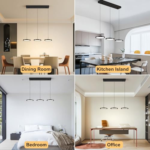 ORANOOR Black Pendant Lighting, Dimmable 3-Light LED Chandelier