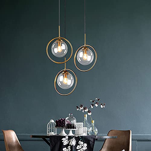 Industrial Vintage Brass Pendant Light with Glass Shade