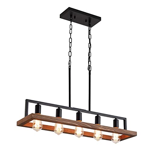 Rustic Wood Kitchen Island Linear Chandelier, Industrial Pendant