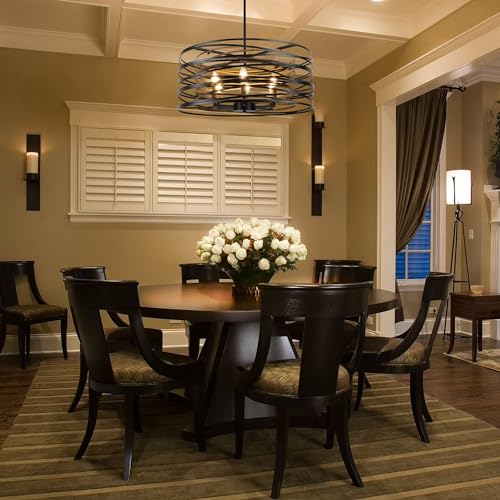 Rustic Drum Chandelier for Dining Room, Modern Farmhouse Lighting