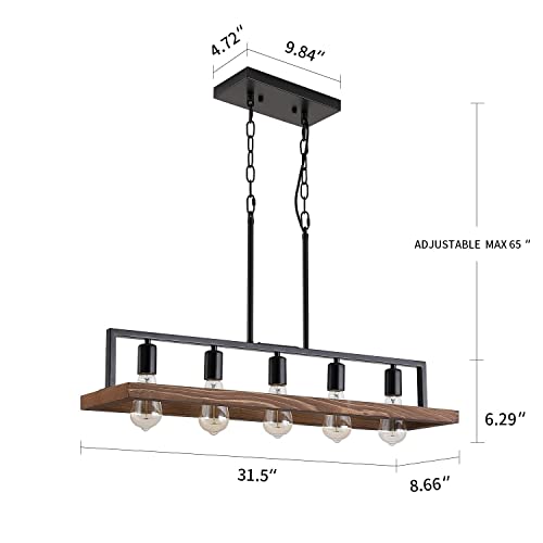 Rustic Wood Kitchen Island Linear Chandelier, Industrial Pendant