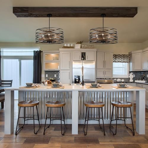 Rustic Drum Chandelier for Dining Room, Modern Farmhouse Lighting