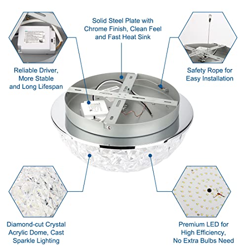 Modern Crystal Chandelier Flush Mount Ceiling Light, Dimmable