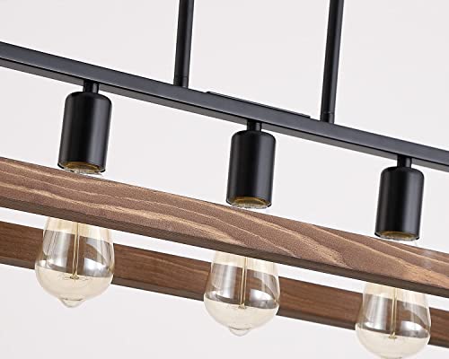 Rustic Wood Kitchen Island Linear Chandelier, Industrial Pendant
