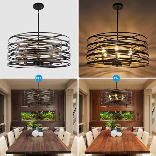Rustic Drum Chandelier for Dining Room, Modern Farmhouse Lighting