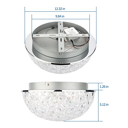 Modern Crystal Chandelier Flush Mount Ceiling Light, Dimmable