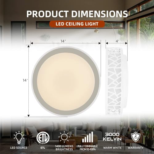 VIP LED Dimmable Ceiling Light, 14" Round Fixture