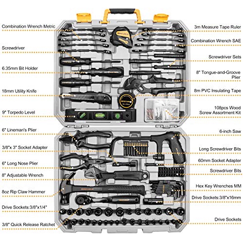 DEKOPRO 218-Piece Household Tool Kit with Portable Case
