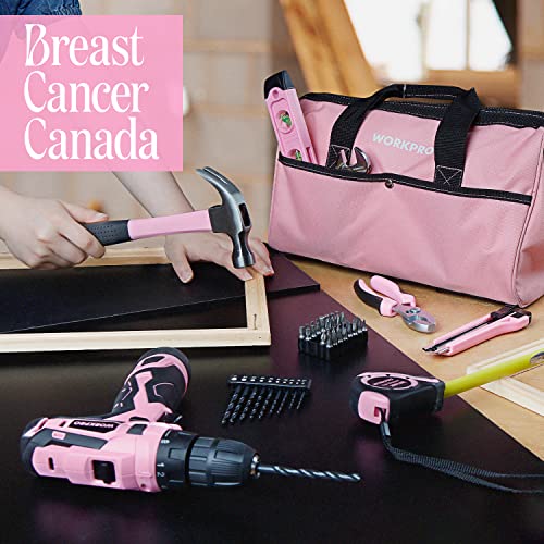 WORKPRO Pink Cordless Drill Driver with 61-Piece Tool Set