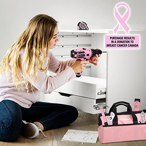 WORKPRO Pink Cordless Drill Driver with 61-Piece Tool Set